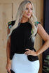 Black Floral Crochet Patched Sleeve Crew Neck Casual Tank Top